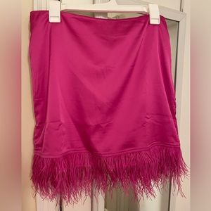 Hot pink skirt with feathers